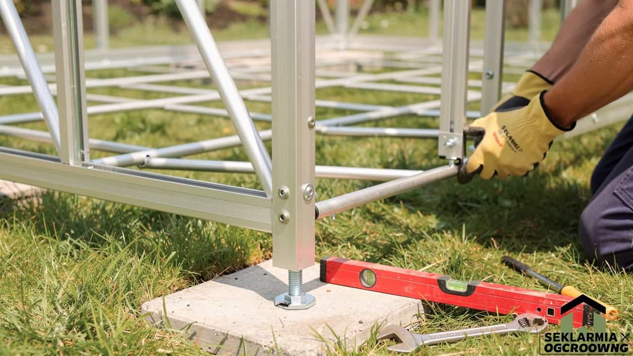 Montaż konstrukcji i fundamentu szklarni ogrodowej